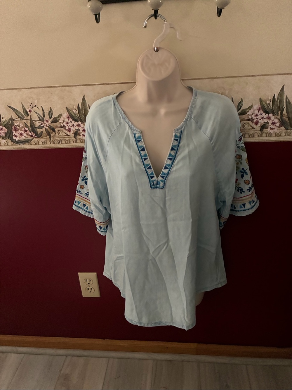 Reba Light Blue Embroidered V-Neck Tunic